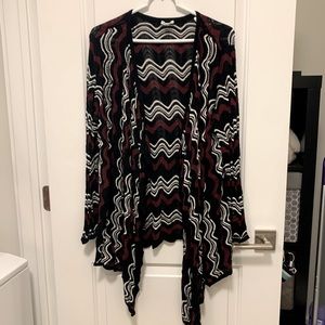 Burgundy, White & Black Zig-Zag Long, Thin Cardigan